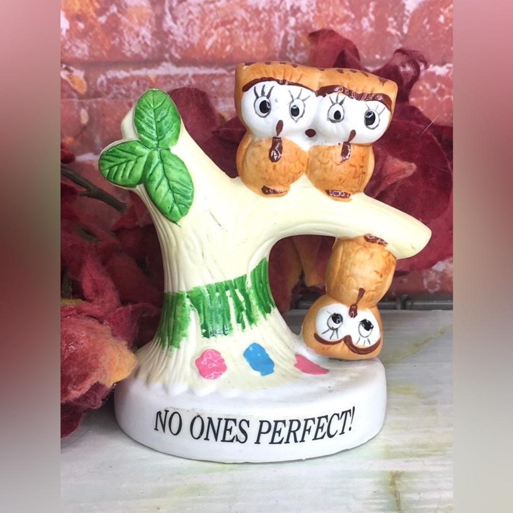 Vintage 70s No Ones Perfect Ceramic Owl Anthropomorphic Ceramic Figurine